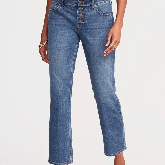 OLD NAVY Button Fly Flare Women’s Jeans Ankle Light Distressed - Picture 1 of 5